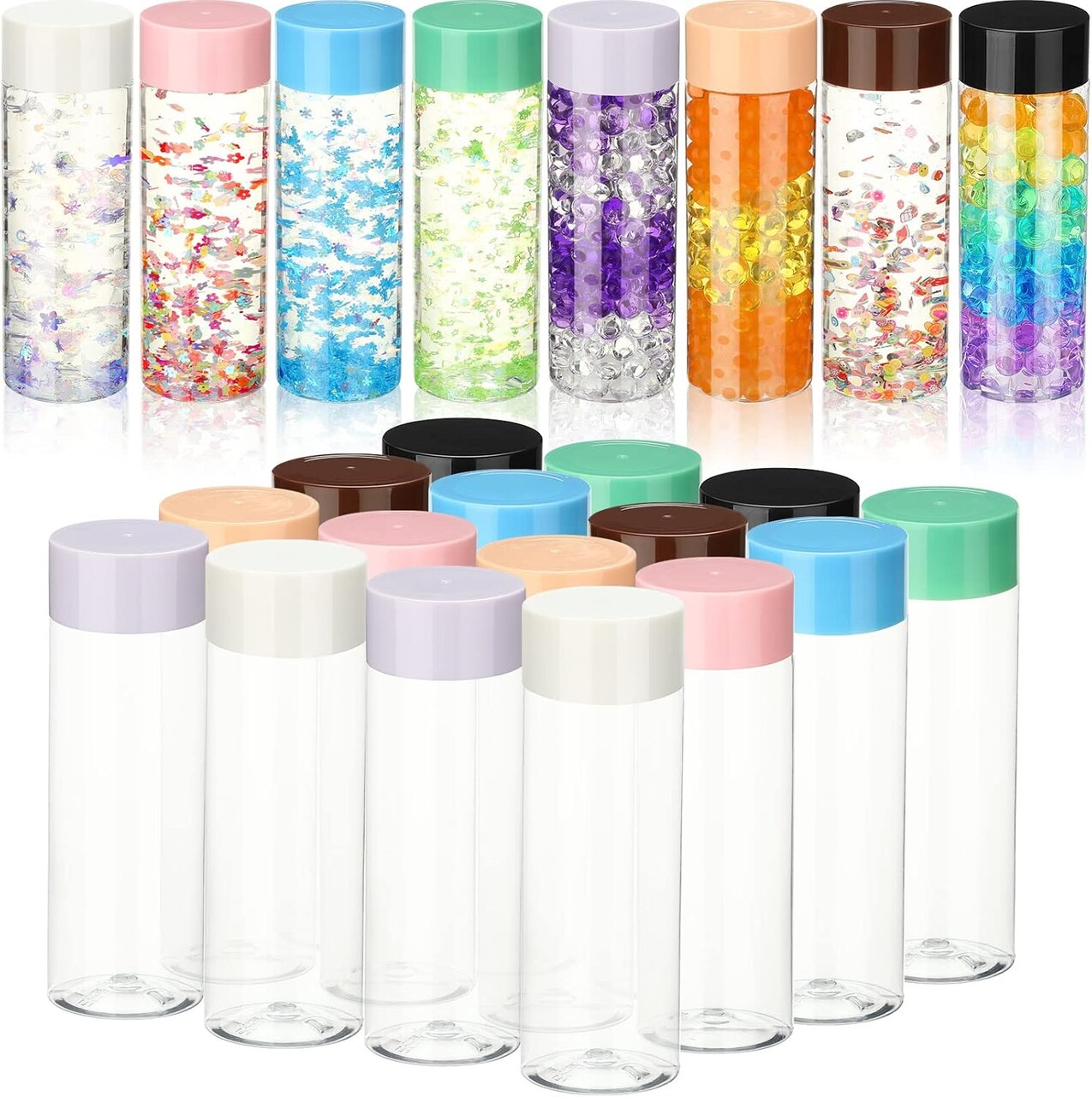16 Pcs Empty Plastic Sensory Bottles with Lids(Multi Colors,13.5 oz)